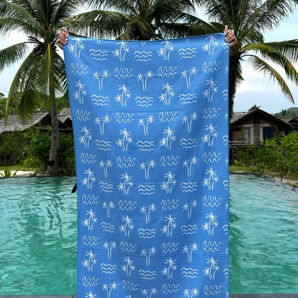 Serviette De Plage Microfibre Bleue XL 180x90 Cm - Séchage Rapide, Légère Et Compacte Pour Voyage Et Sport