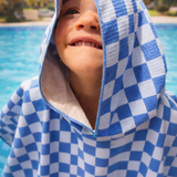 Poncho de plage damier bleu