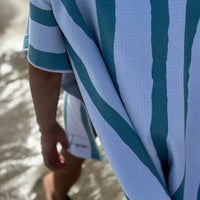 Poncho de plage enfant a capuche rayé vert