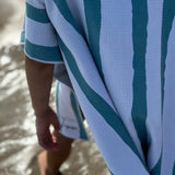 Poncho de plage enfant a capuche rayé vert