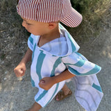 Poncho de plage enfant a capuche rayé vert et blanc