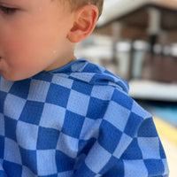 Poncho de plage enfant damier bleu microfibre