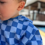 Poncho de plage enfant damier bleu microfibre
