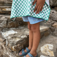 Poncho de plage enfant damier vert – séchage rapide