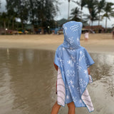 Poncho enfant de plage bleu a capuche