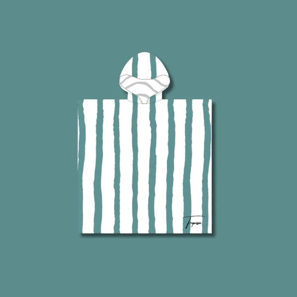 Poncho enfant rayé vert et blanc – léger & anti-sable