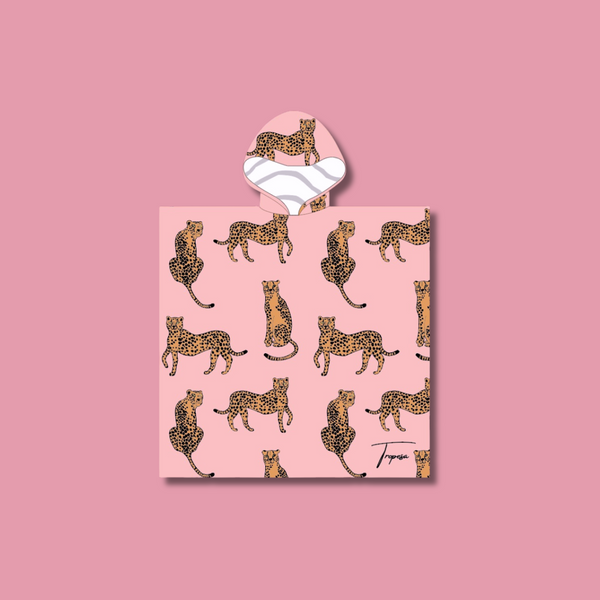 Poncho enfant rose léopard