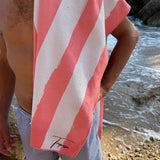 Serviette de piscine corail rayé blanc microfibre gaufrée 