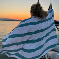 Serviette rayé verte et blanche  Microfibre gaufrée antisable