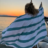 Serviette rayé verte et blanche  Microfibre gaufrée antisable