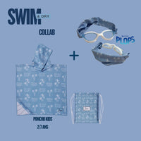 pack poncho enfant lou lunettes waterplops motif bleu motif vague et palmier