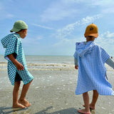 poncho-plage-enfant-garçon-vichy-bleu