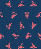 Motif homard rouge sur fond bleu pour nos serviettes de plage 