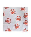 Echantillon de notre tissu en microfibres gaufrées. Couleur beige avec des motifs crabes rouges